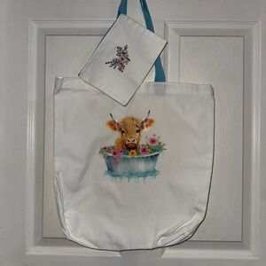 NEW Handcrafted Highland Cow Tote Bag With a matching Small Pouch